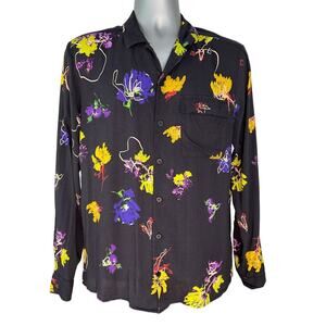 Asos Collusion Black Vibrant Floral Print Long Sleeve Casual Button Down Size M